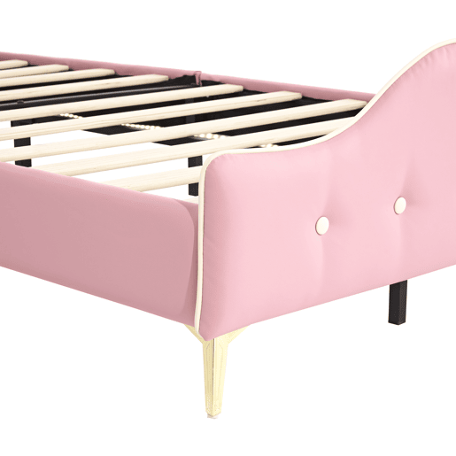Cama de criança 90x200cm em pele sintética - com LED - Rosa e branco