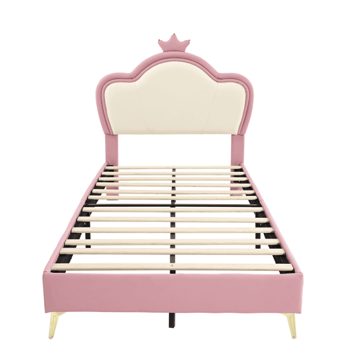 Cama de criança 90x200cm em pele sintética - design exclusivo - Rosa e branco