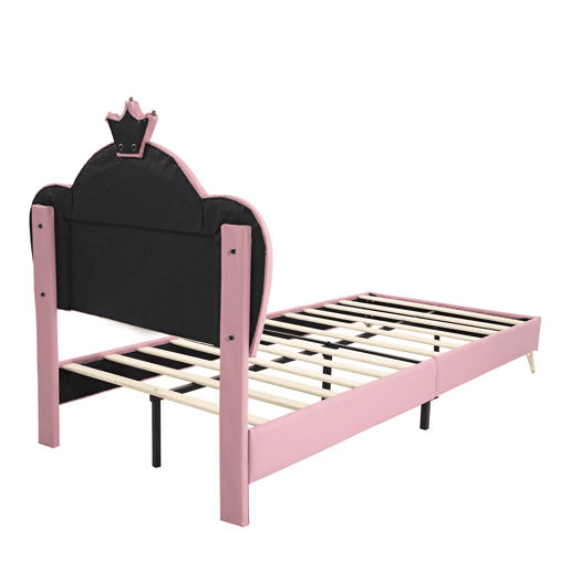 Cama de criança 90x200cm em pele sintética - design exclusivo - Rosa e branco