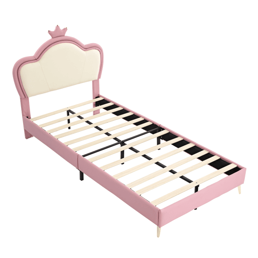 Cama de criança 90x200cm em pele sintética - design exclusivo - Rosa e branco