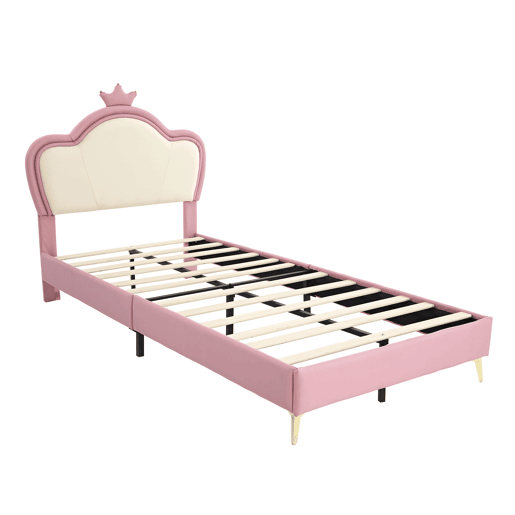 Cama de criança 90x200cm em pele sintética - design exclusivo - Rosa e branco