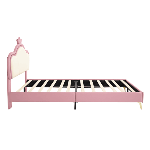 Cama de criança 90x200cm em pele sintética - design exclusivo - Rosa e branco