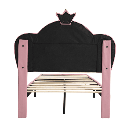 Cama de criança 90x200cm em pele sintética - design exclusivo - Rosa e branco