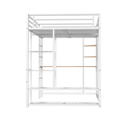 Cama mezzanine metálica 140x200 cm - com mesa e prateleiras - Branco