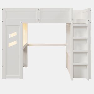Cama alta 90x200 cm - Gaming com secretária, LED, 1 USB, 1 tipo C, com prateleira, branca