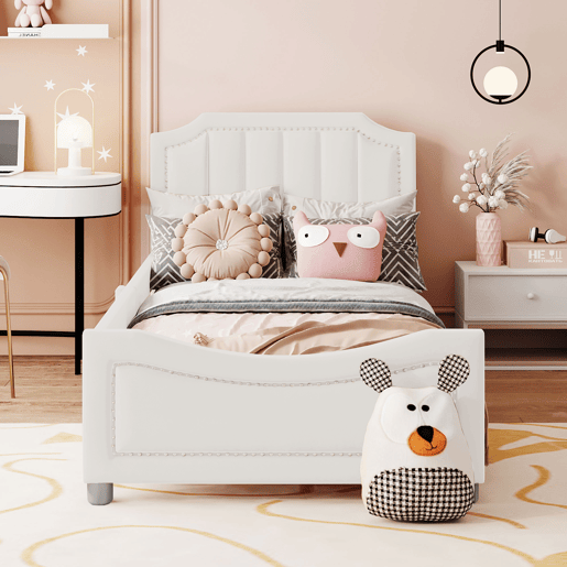 Cama individual para crianças 90x200cm - sofá-cama de veludo - Bege