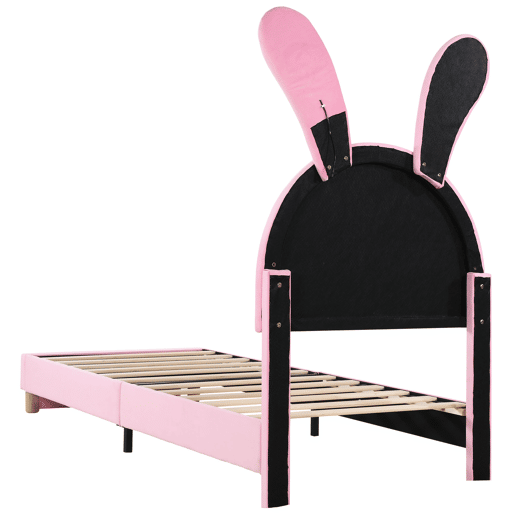 Cama de veludo para criança - 90x200 cm - orelhas de coelho dobráveis com LED - 2 bancos com arrumação - Rosa