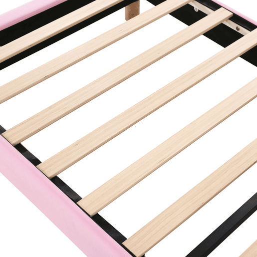 Cama de veludo para criança - 90x200 cm - orelhas de coelho dobráveis com LED - 2 bancos com arrumação - Rosa