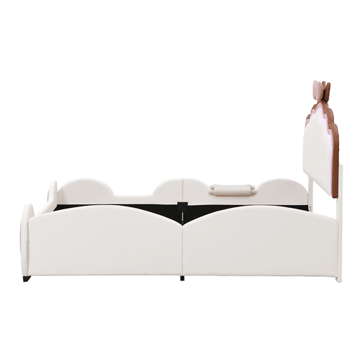 Cama de criança em pele sintética 140x200 cm - com escorrega e escada - com LED e controlo remoto - Rosa