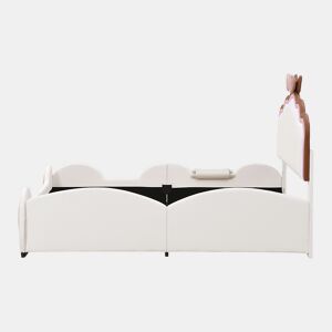 Cama de criança em pele sintética 140x200 cm - com escorrega e escada - com LED e controlo remoto - Rosa
