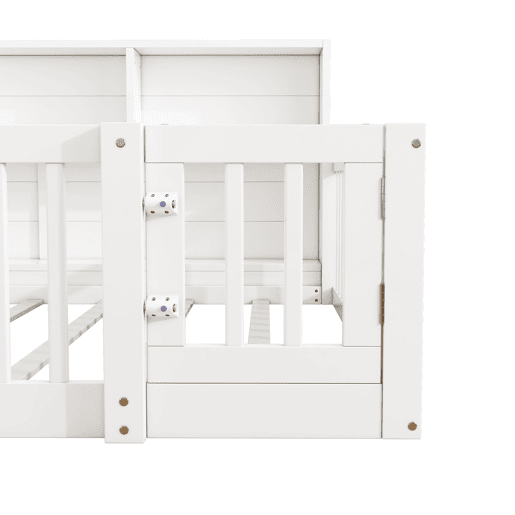 Cama de madeira 140x200cm - com cabeceira com arrumação e estrado de ripas - Branco