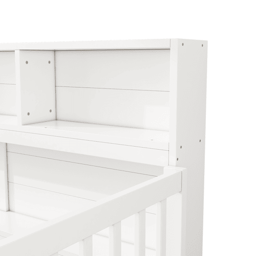 Cama de madeira 140x200cm - com cabeceira com arrumação e estrado de ripas - Branco
