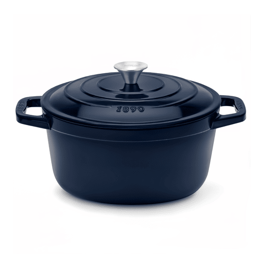 La Fonderie 1890, ALMA22, Caçarola em ferro fundido, 22cm, 3,3L, azul, compatível com todas as fontes de calor, indução, gás, grelhador e forno.