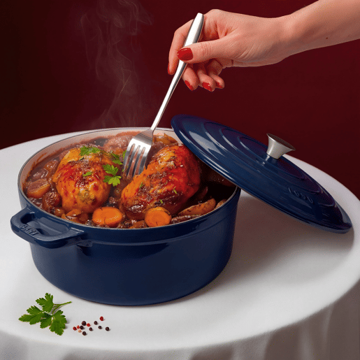 La Fonderie 1890, ALMA22, Caçarola em ferro fundido, 22cm, 3,3L, azul, compatível com todas as fontes de calor, indução, gás, grelhador e forno.