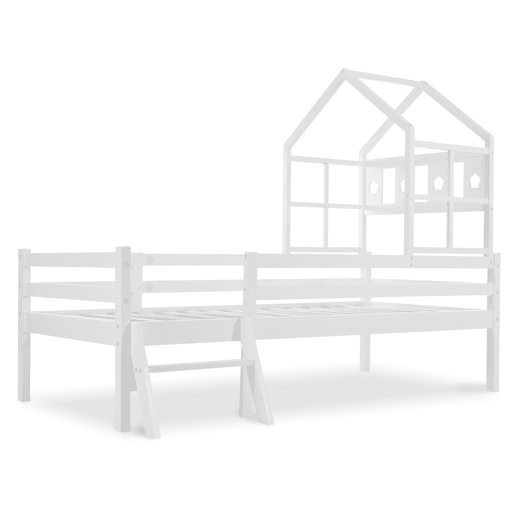 Cama de cabina 90x200cm - madeira maciça - com escada + gavetas + proteção anti-queda - Branco