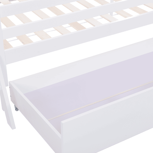 Cama de cabina 90x200cm - madeira maciça - com escada + gavetas + proteção anti-queda - Branco