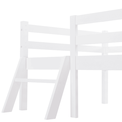 Cama de cabina 90x200cm - madeira maciça - com escada + gavetas + proteção anti-queda - Branco