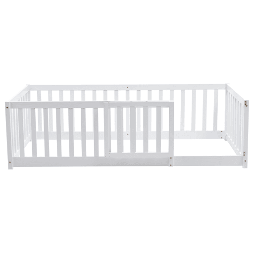 Cama de criança em madeira maciça 90x200cm com barreira de segurança - Branco