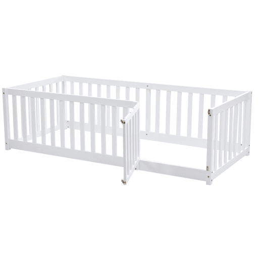 Cama de criança em madeira maciça 90x200cm com barreira de segurança - Branco
