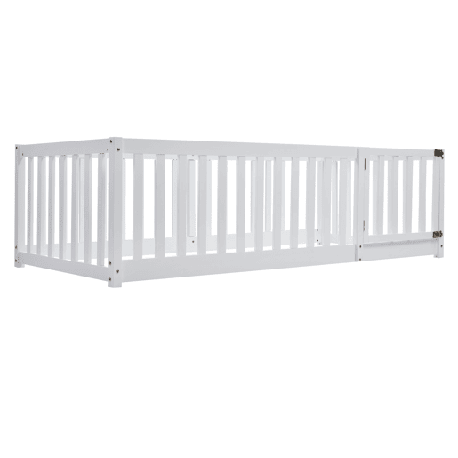 Cama de criança em madeira maciça 90x200cm com barreira de segurança - Branco