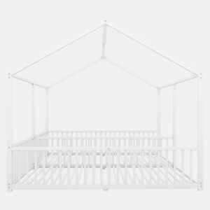Cama-cama de ferro 2x90x200cm - com teto e estrado de ripas - Branco