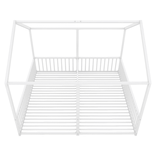 Cama-cama de ferro 2x90x200cm - com teto e estrado de ripas - Branco