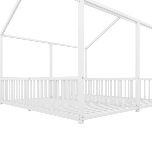 Cama-cama de ferro 2x90x200cm - com teto e estrado de ripas - Branco