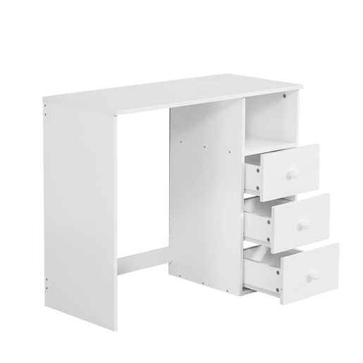 Cama mezzanine em madeira - 90x200 cm - com secretária, prateleiras e escada de arrumação - Branco Cama mezzanine em madeira - 90x200 cm - com secretária, prateleiras e escada de arrumação - Branco