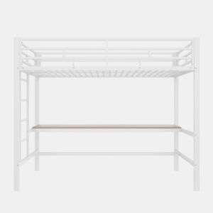 Cama alta 90*200 cm - Com grade, escada, mesa com USB e tomada, faixa de luz com controle por app, com LED, em conformidade com a norma EN747 - Branca