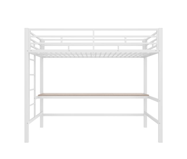Cama alta 90*200 cm - con barandilla, escalera, mesa con usb y enchufe, tira de luz con control por app, con led, conforme en747 - blanco