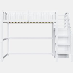 Cama mezzanine em madeira 90x200cm - com roupeiro - Branco