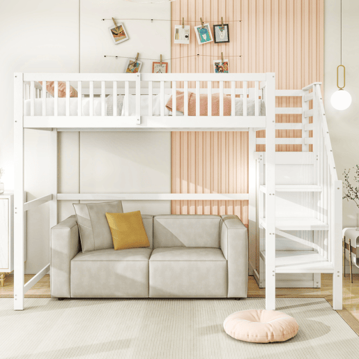 Cama mezzanine em madeira 90x200cm - com roupeiro - Branco