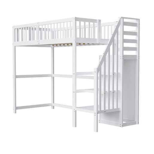 Cama mezzanine em madeira 90x200cm - com roupeiro - Branco