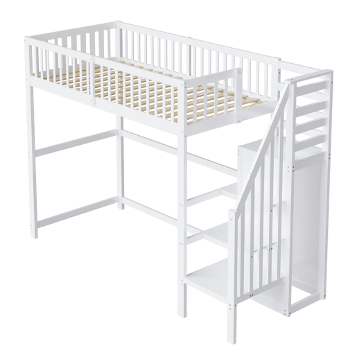 Cama mezzanine em madeira 90x200cm - com roupeiro - Branco