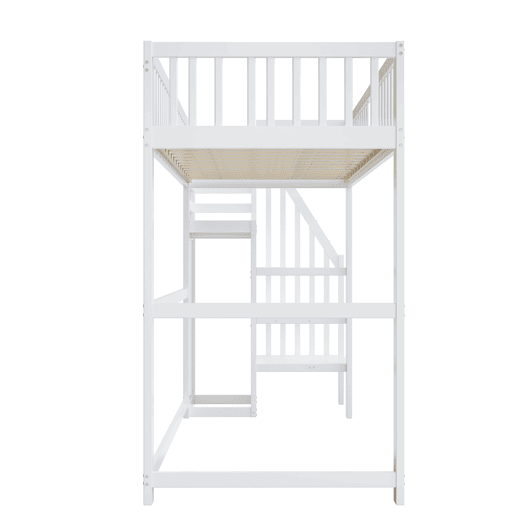 Cama mezzanine em madeira 90x200cm - com roupeiro - Branco