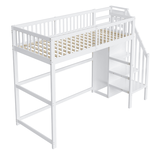 Cama mezzanine em madeira 90x200cm - com roupeiro - Branco
