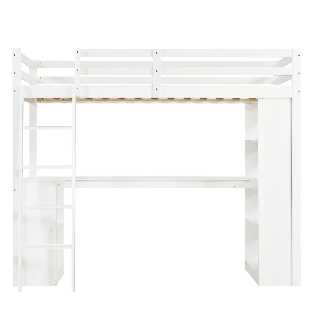 Cama loft 90x200 cm - estante práctico, barandilla de seguridad, escalera estable, blanco