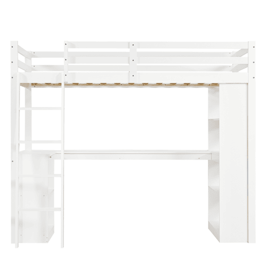 Cama loft 90x200 cm - Prateleira prática, grade de segurança, escada estável, branca