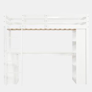 Cama loft 90x200 cm - Prateleira prática, grade de segurança, escada estável, branca