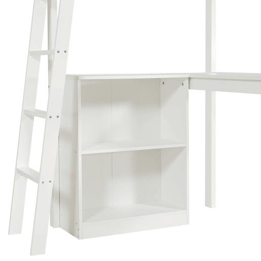 Cama loft 90x200 cm - Prateleira prática, grade de segurança, escada estável, branca