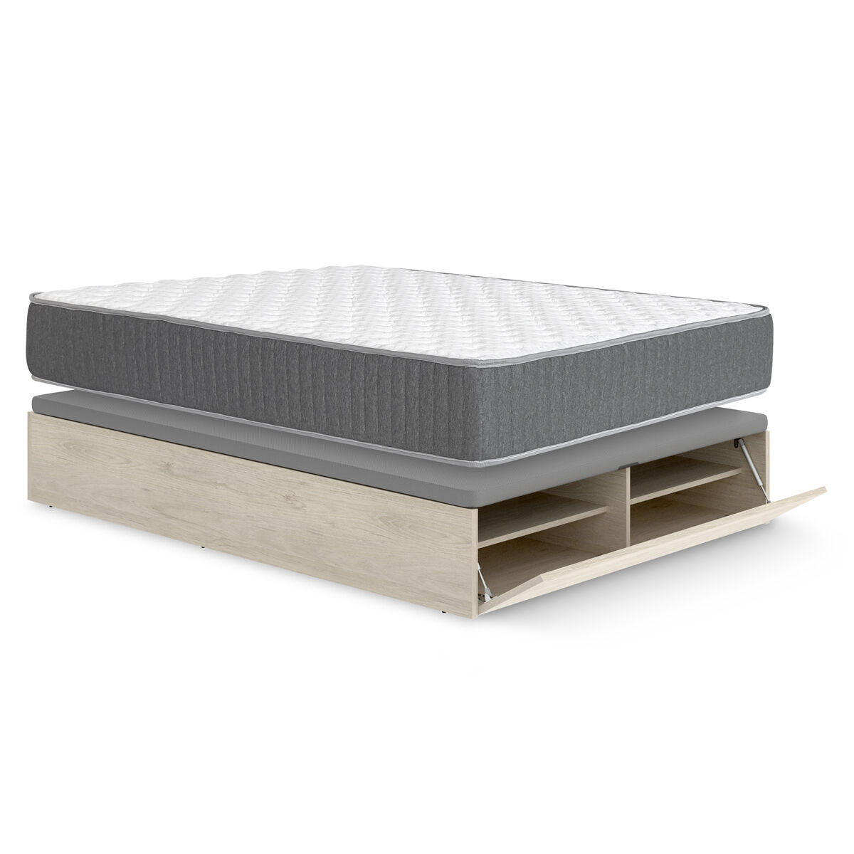 Pack ahorro matrimonio canapé con zapatero lan roble y colchón viscoelástico y muelles aurea 135 x 190 cm