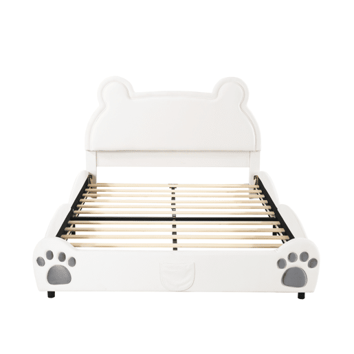 Cama de criança 140 x 200 cm - forma de urso - tecido de veludo - Branco