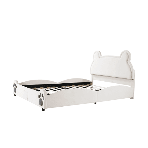 Cama de criança 140 x 200 cm - forma de urso - tecido de veludo - Branco