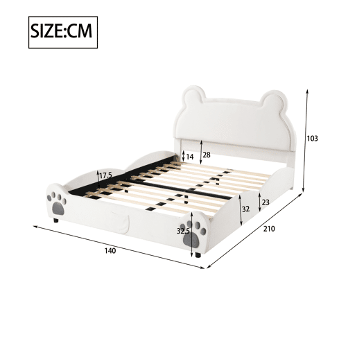 Cama de criança 140 x 200 cm - forma de urso - tecido de veludo - Branco
