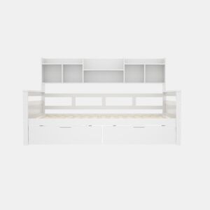 Sofá-cama 90x200 - Com gavetas e prateleiras, estrado, cama infantil, cama juvenil, cama individual, cama de madeira maciça - Branco