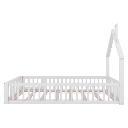 Cama infantil, 90 x 200 cm - Cama em forma de chaminé, com estrado (sem colchão), madeira de pinho, estilo minimalista - Branco