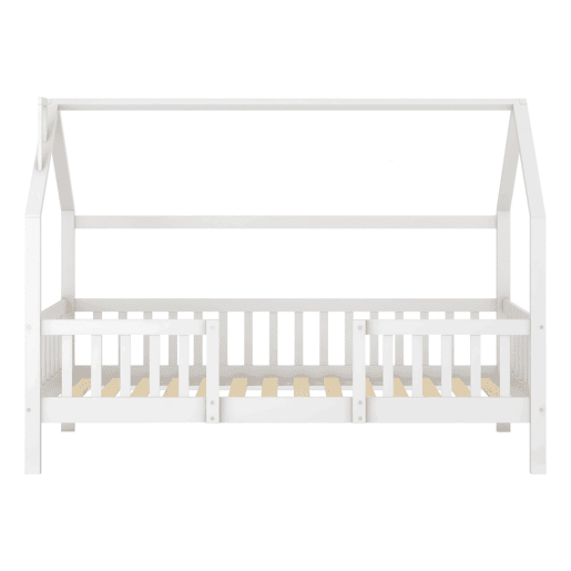 Cama de casa de campo em madeira - 90x200 cm - com base de ripas - Branco