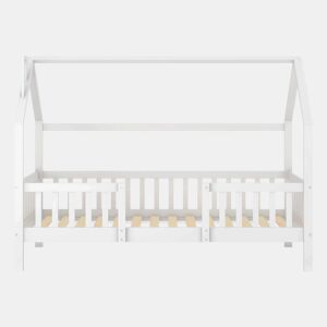 Cama de casa de campo em madeira - 90x200 cm - com base de ripas - Branco