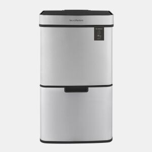 Caixote Reciclagem 3 Compartimentos 64L Les Collectors N°1010 | Aço Inoxidável | Fecho Automático Silencioso | Balde Orgânicos 4L | Prateado