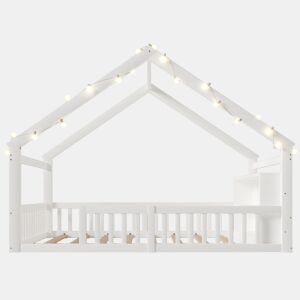 Cama baixa 140x190 cm - Berço com grades, estilo minimalista, madeira de pinho, branco